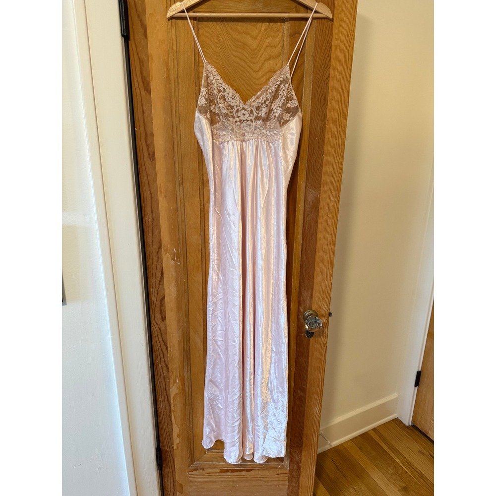 Vintage Lucie Ann II Pink Satin Lace Nightgown Long Sleepwear Dress Small 1612